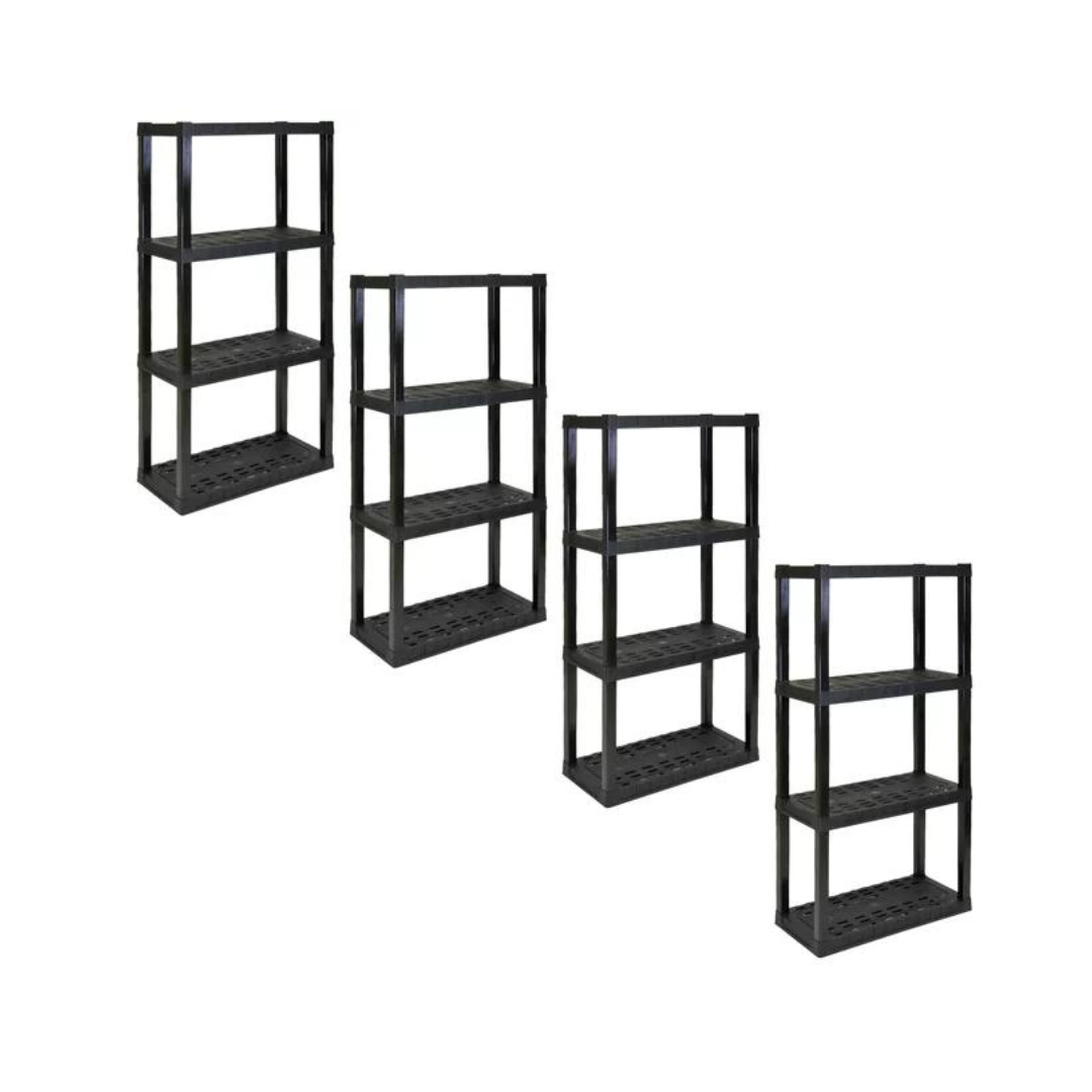 4-Pack Hyper Tough 4-Tier 57" Plastic Shelves (Black)