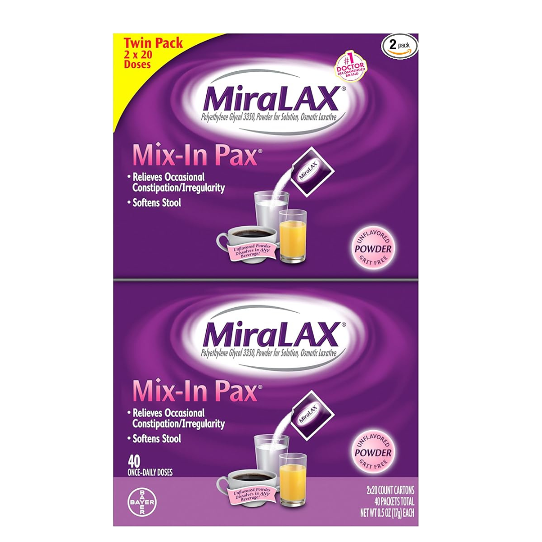 40 Single Dose MiraLAX Travel Mix-In Packs