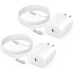 2-Pack 20W Pd USB C Adapter and 6ft USB C to Lightning Cable