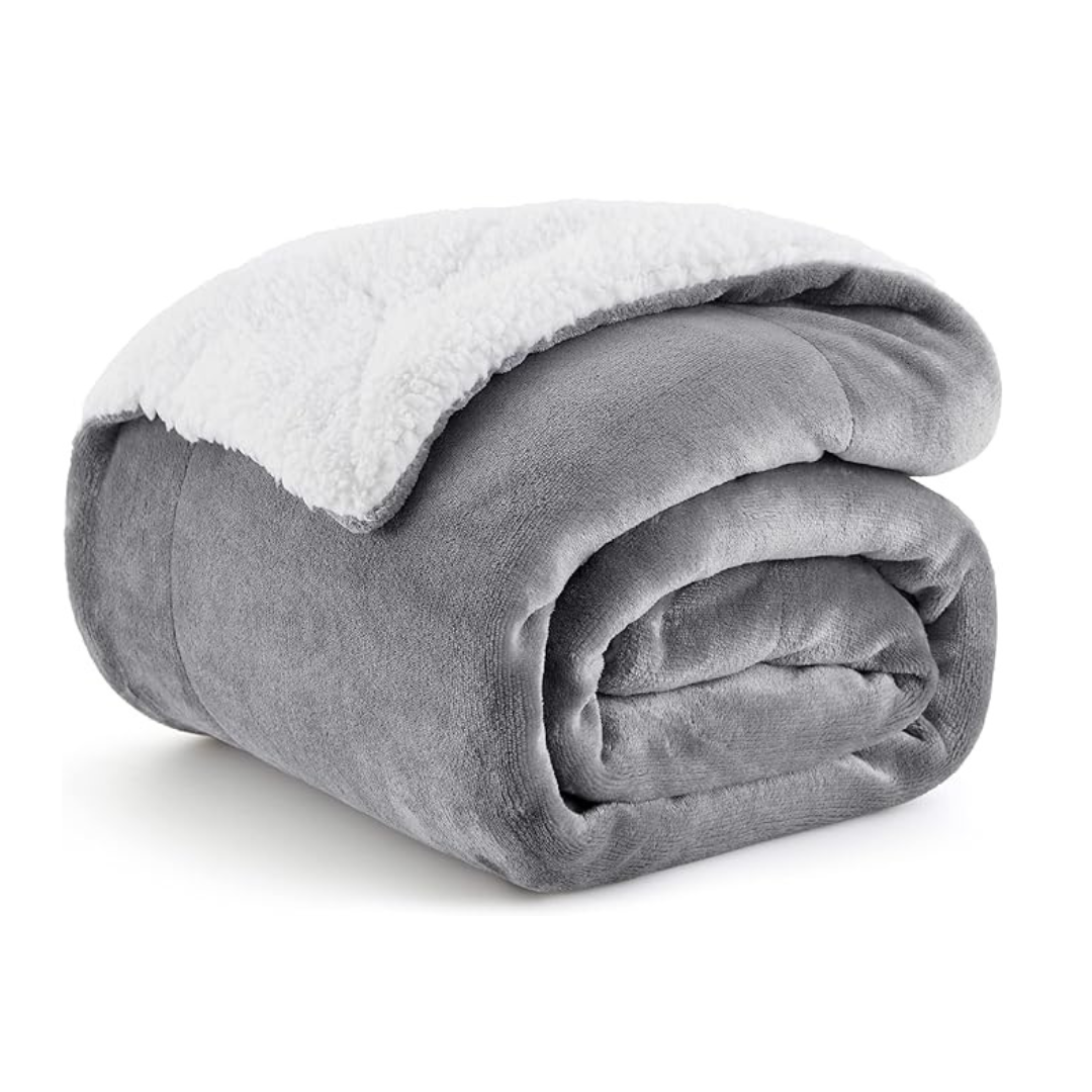 Bedsure Sherpa Fleece Throw Blanket, Grey, (50x60)Inches