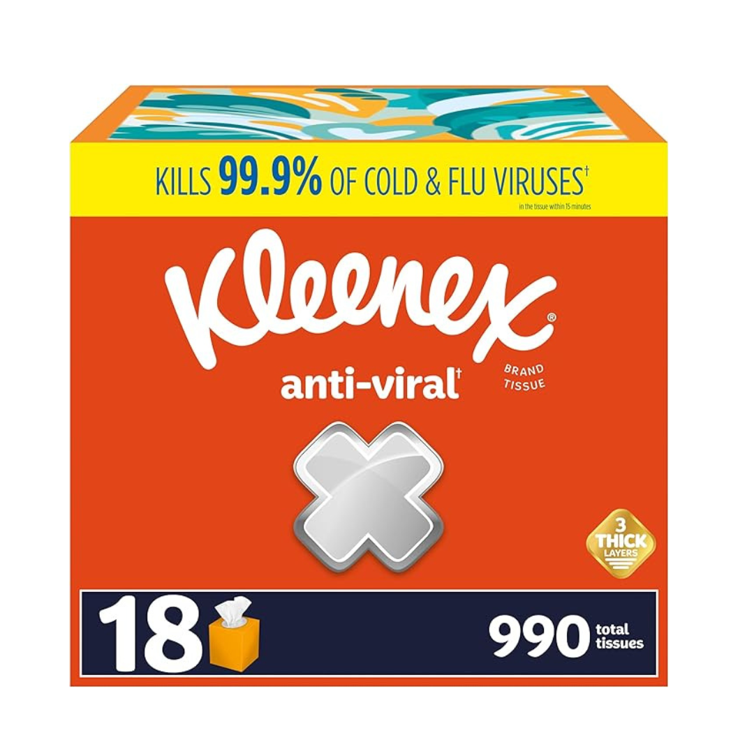 18 Boxes of 55-Ct Kleenex Anti-Viral 3-Ply Facial Tissues