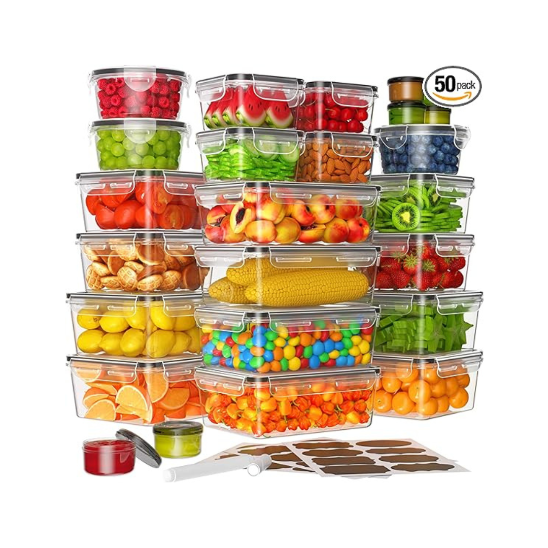 50-Piece Airtight Reusable BPA-Free Food Storage Containers with Lid