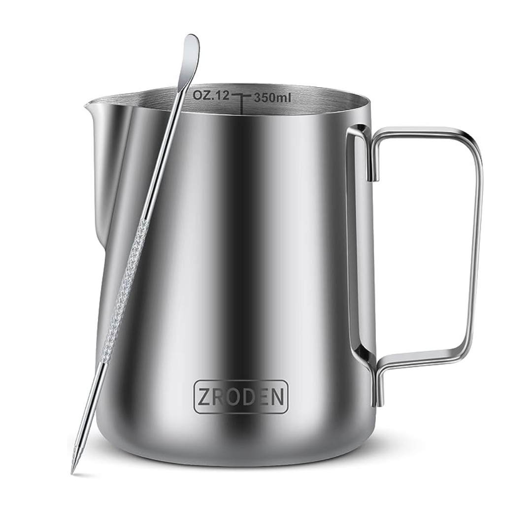 Zroden Barista Tools Stainless Steel Milk Frothing Pitcher, 12oz