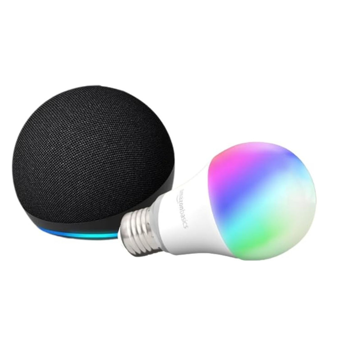Amazon Echo Dot Smart Speaker (5th Gen) + Amazon Basics Smart A19 LED Light Bulb