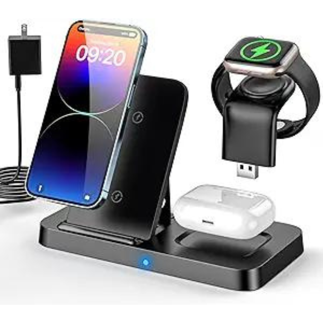 Rr Sports 3-in-1 Portable Wireless Charging Station with Adapter