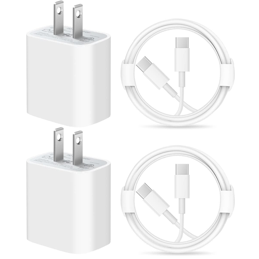 2-Pack Tiavalmax 20W USB-C Charger Blocks with 6.6FT USB-C Cable