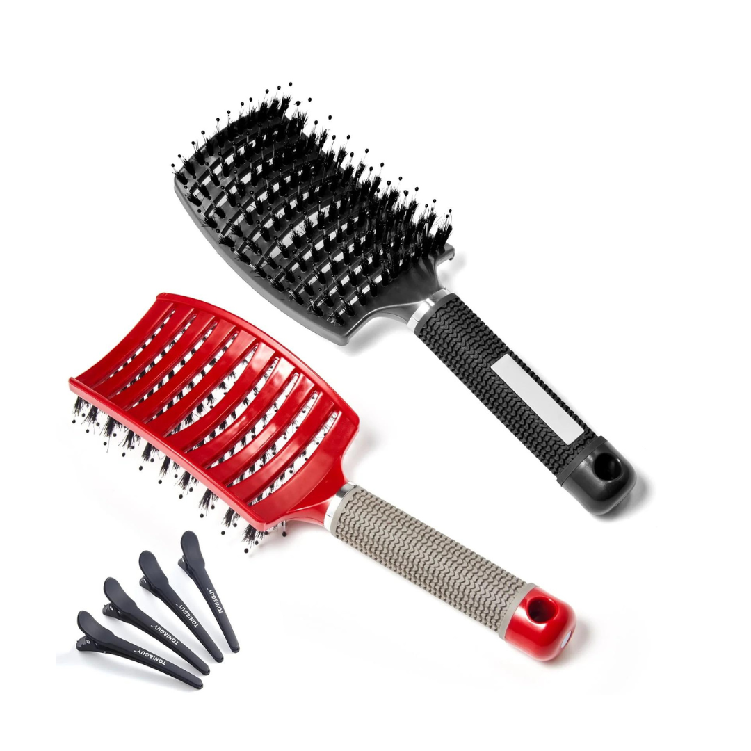 6-Piece Anpro Vented No Pain Detangle Paddle Hair Brush with Hair Clip