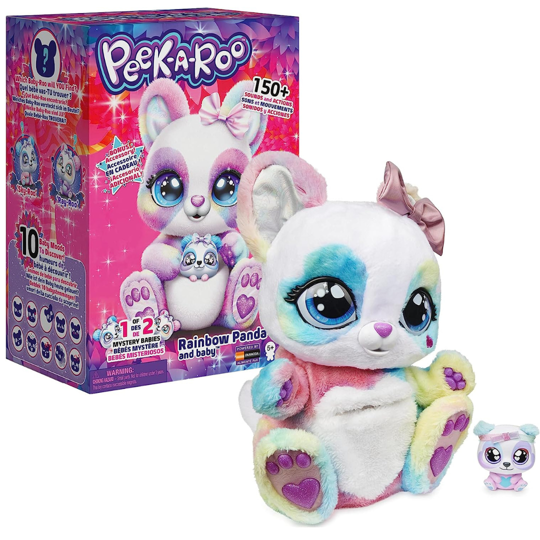 Peek-A-Roo Interactive Rainbow Plush Toy and Baby with Bonus Bows