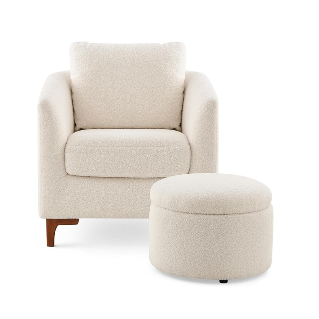 Colamy Sherpa Accent Chair with Ottoman Set