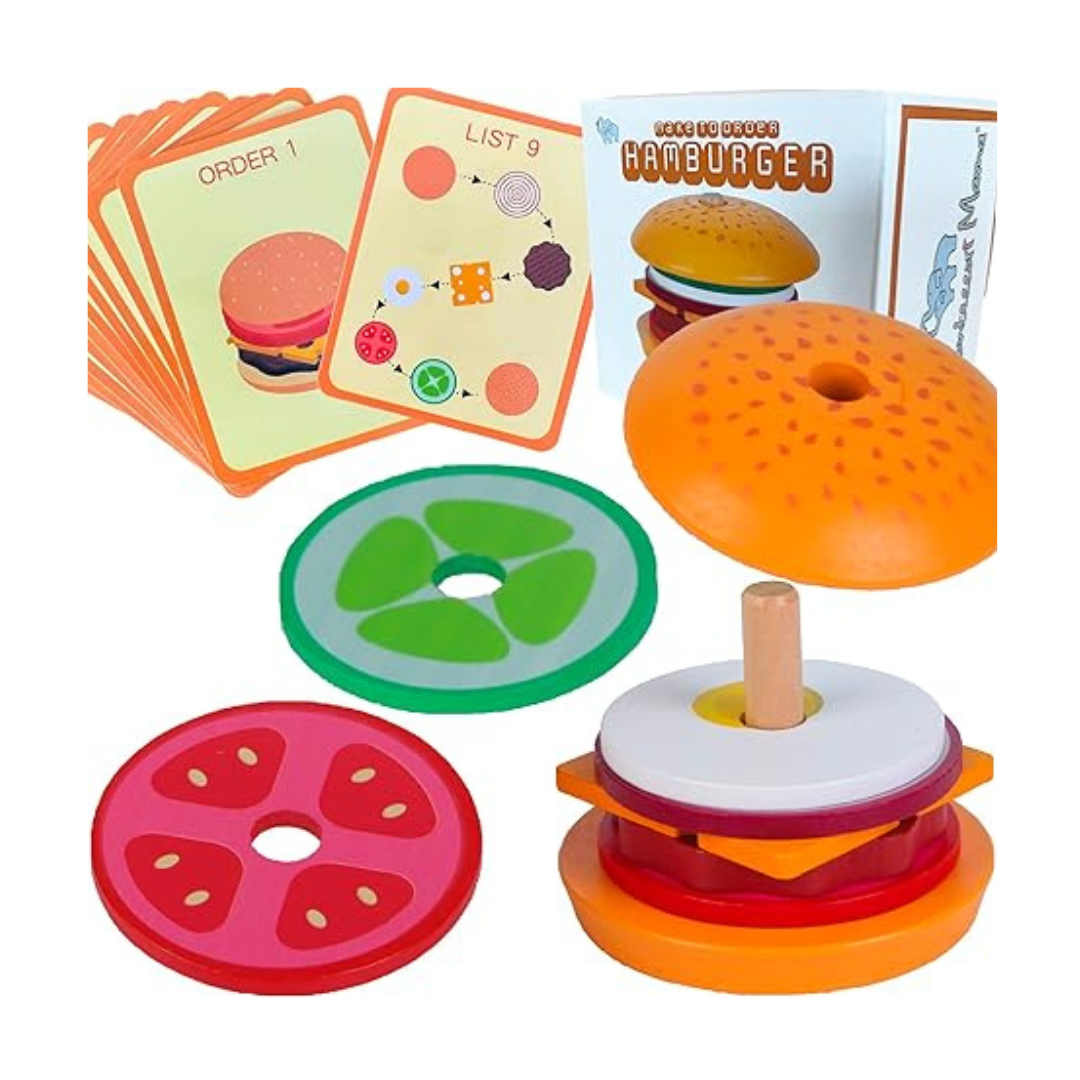 Montessori Mama Sequencing Stacker Hamburger Food Sorting Toy