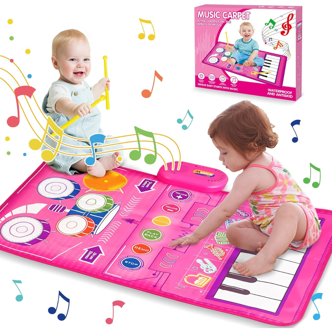2-in-1 Musical Toys Piano Keyboard and Drum Mat with Sticks