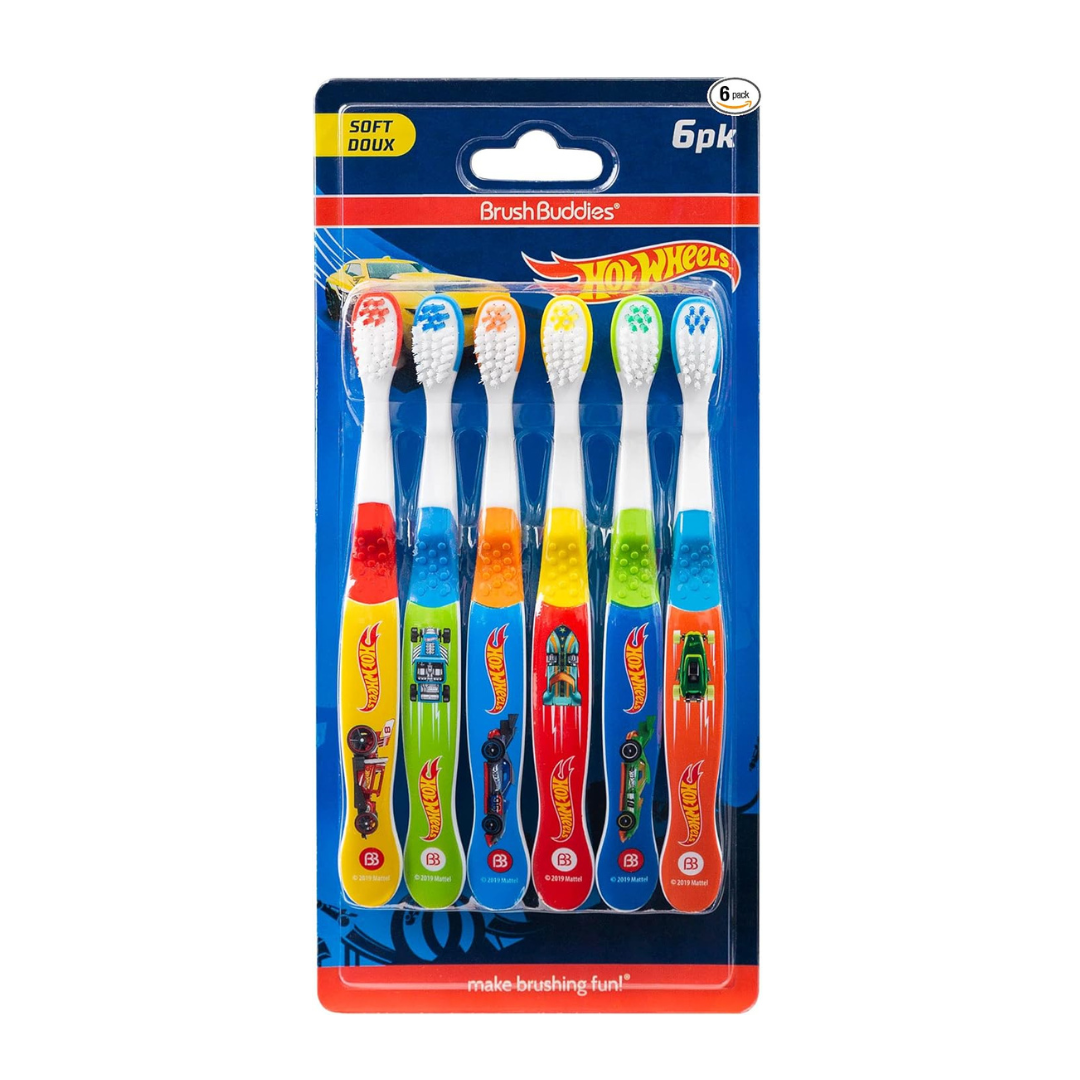 6-Pack Brush Buddies Hot Wheels Toothbrush for Kids with Soft Bristle