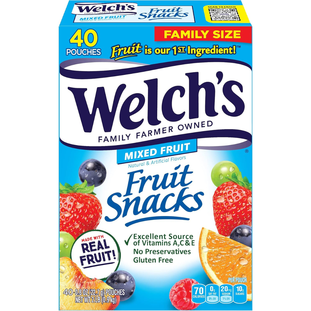 40-Count Welch's Fruit Snacks Mixed Fruit Gluten Free Bulk, 0.8 oz