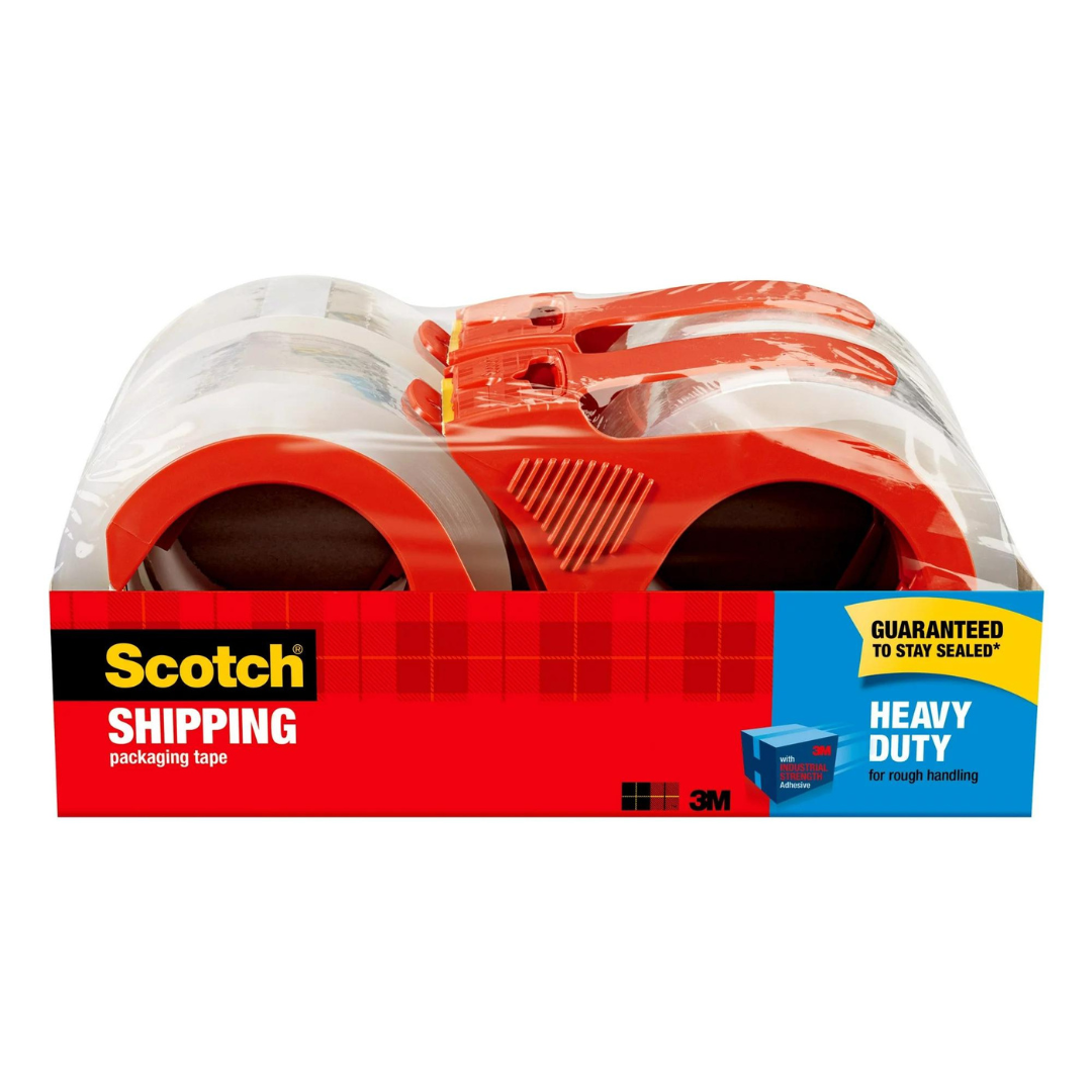 4-Rolls Scotch Heavy Duty Shipping Packing Tape with 4 Dispensers