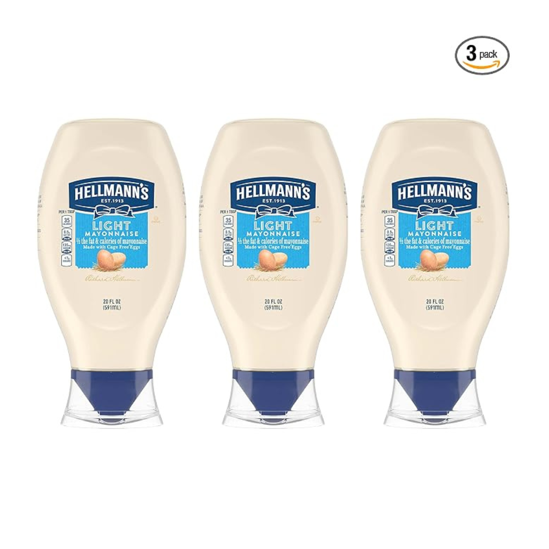 Hellmann’s Light Mayonnaise 20 oz Squeeze Bottle, Pack of 3