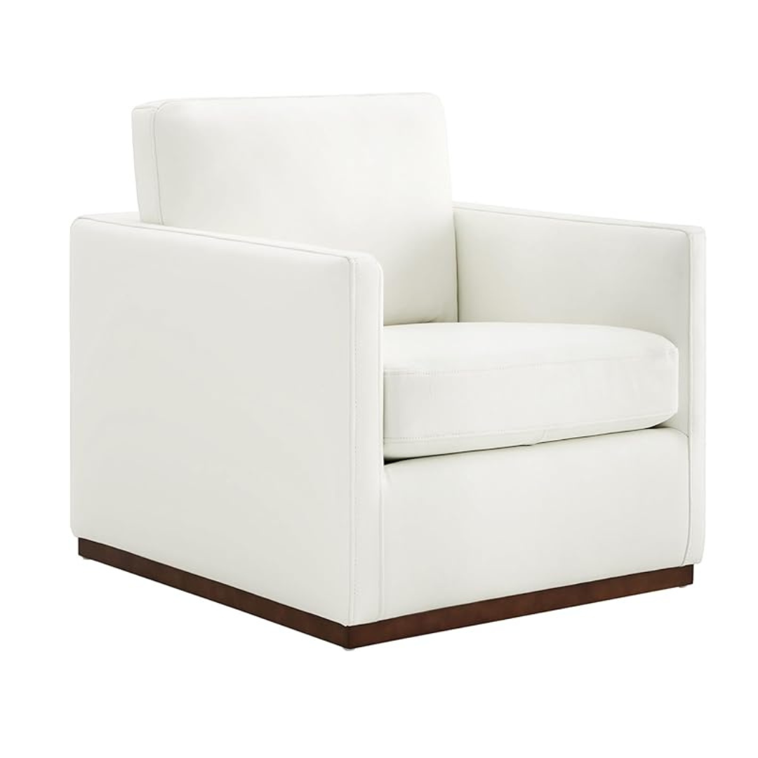 Chita Mid Century Modern Genuine Leather Swivel Accent Chair