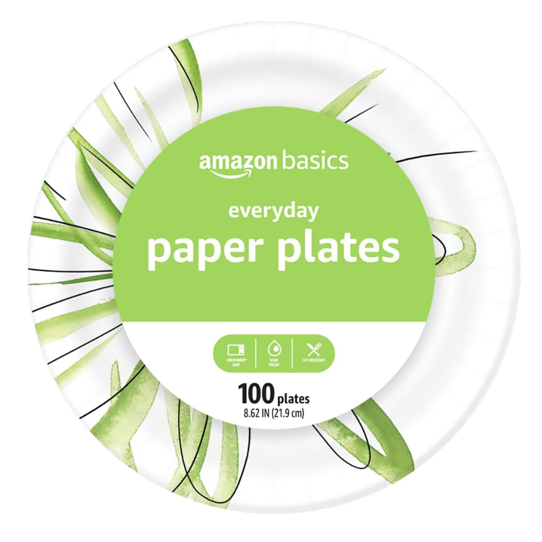 100-Count Amazon Basics 8.5" Disposable Everyday Paper Plates
