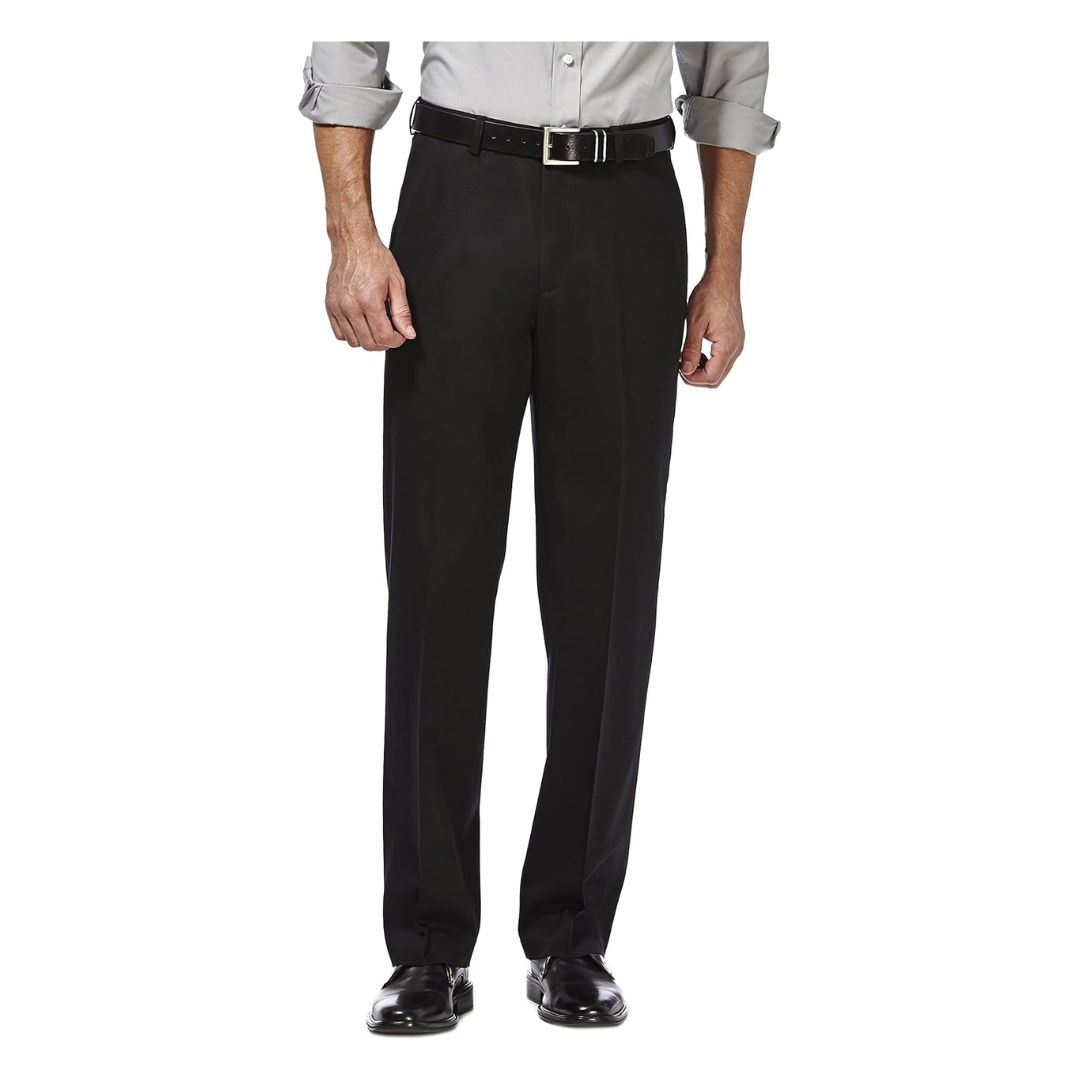 Haggar Men’s Premium No Iron Khaki Classic Fit Expandable Waist Flat Front Pants