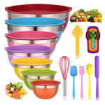 26 PCS Stainless Steel Nesting Colorful Mixing Bowls Set & 12 Cooking Utensils