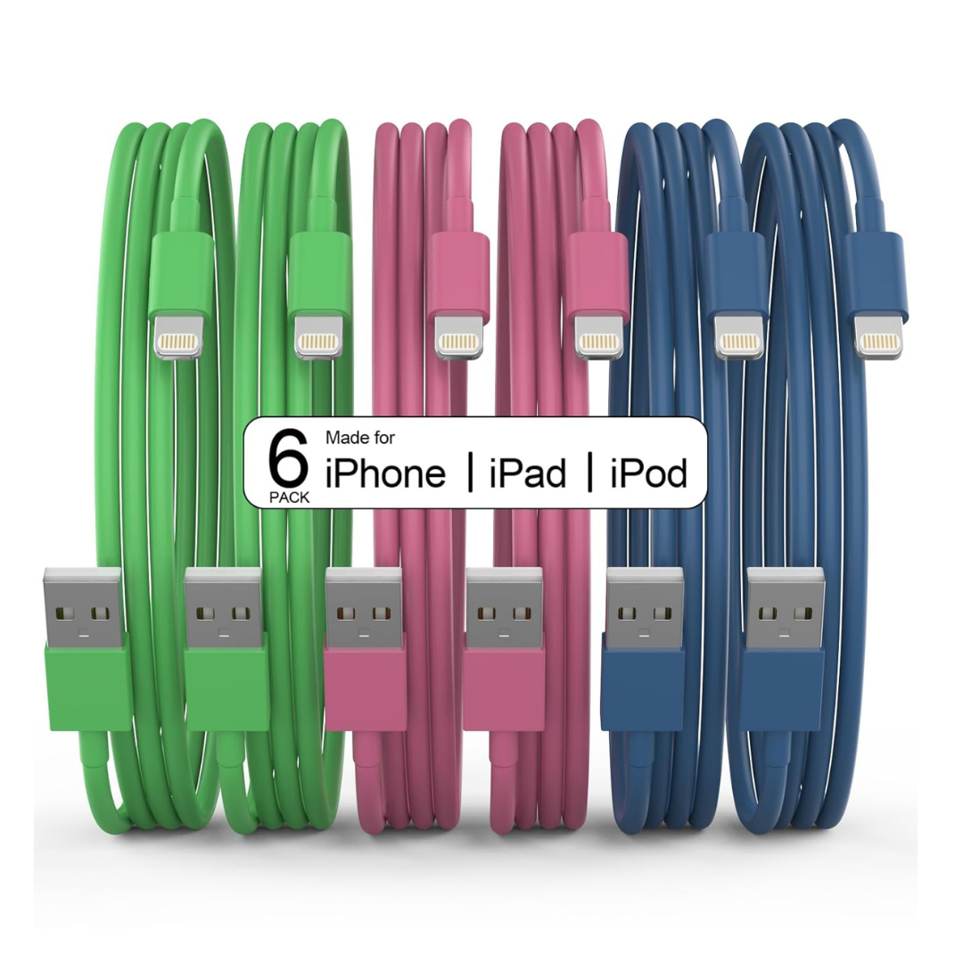 6-Pack MFi Certified iPhone Fast Charging Lightning Cable