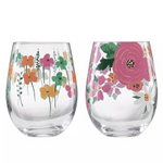 Set Of 2 Cambridge Bright Floral Stemless Wine Glasses