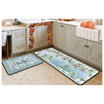 Set Of 2 Buffalo Plaid Watercolor Blue Pumpkin Fall Kitchen Rugs