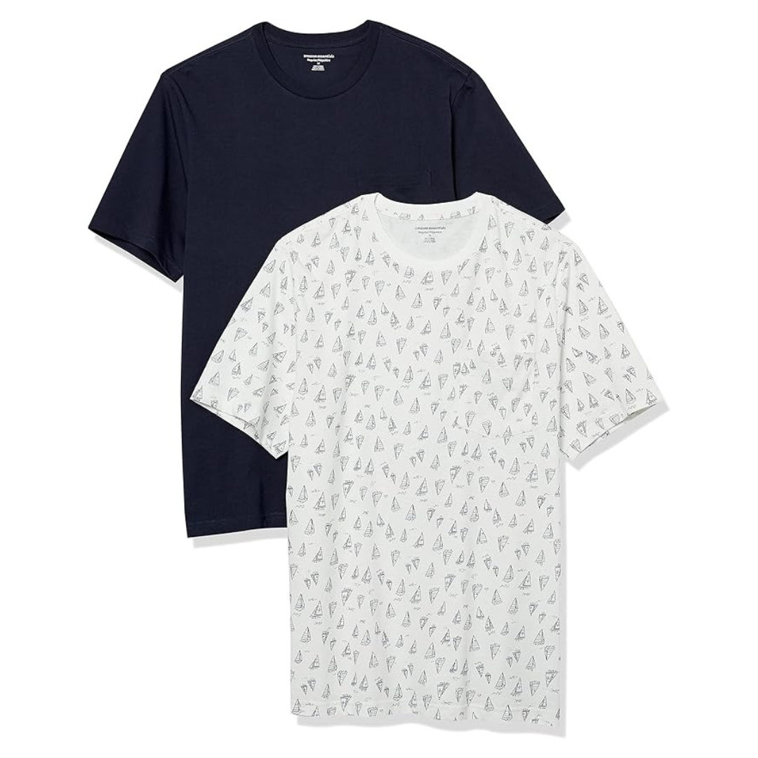 2 Pack Men's Regular-Fit, Short-Sleeve Crewneck Pocket T-Shirts
