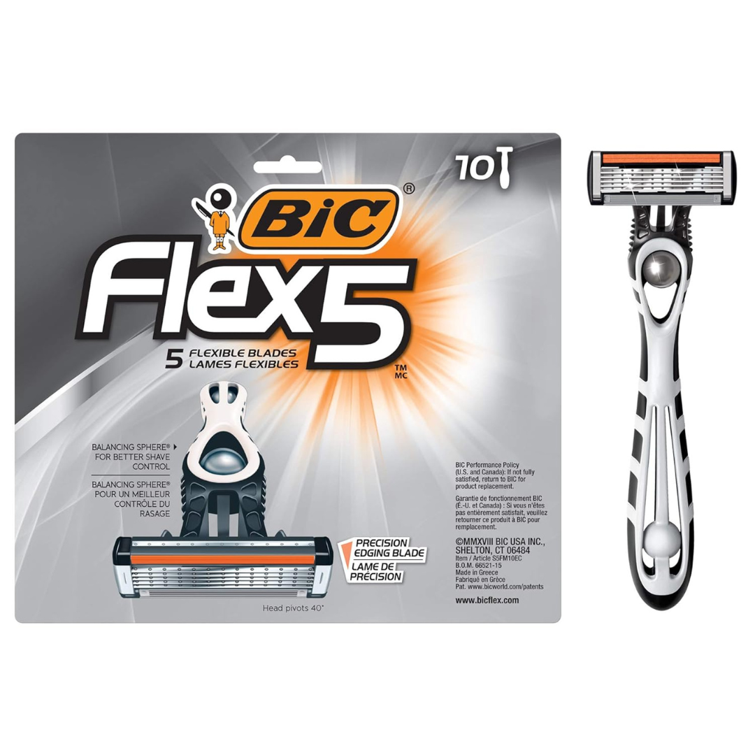10-Pack Mens 5-Blade Razors with Pivoting Head & Anti-Slip Grip
