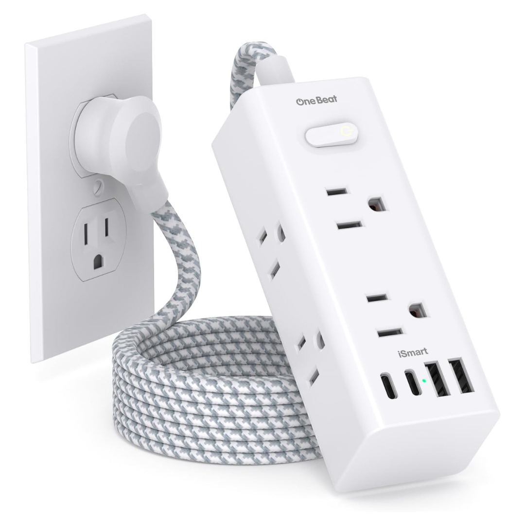One Beat 5Ft Travel Power Strip With 6 AC Outlets & 3-USB Ports