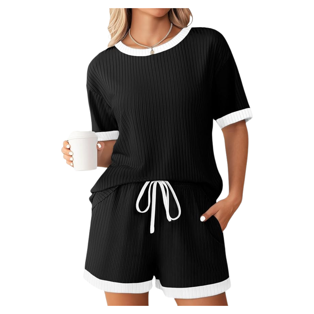 2 Piece Ekouaer Women Ribbed Knit Pajama Sets With Pockets