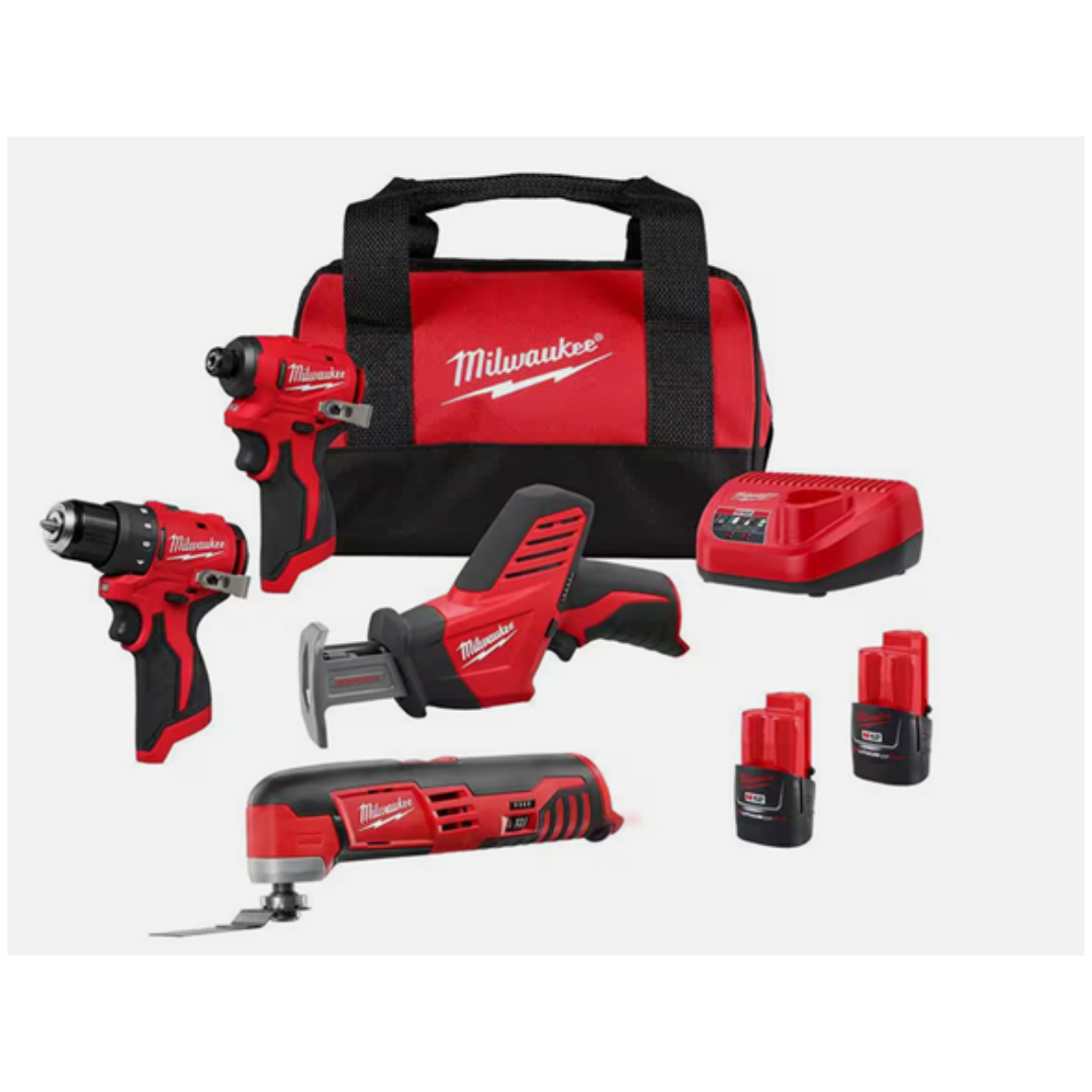 Milwaukee M12 12V Brushless Cordless Subcompact 4-Tool Combo Ki (3494-24)