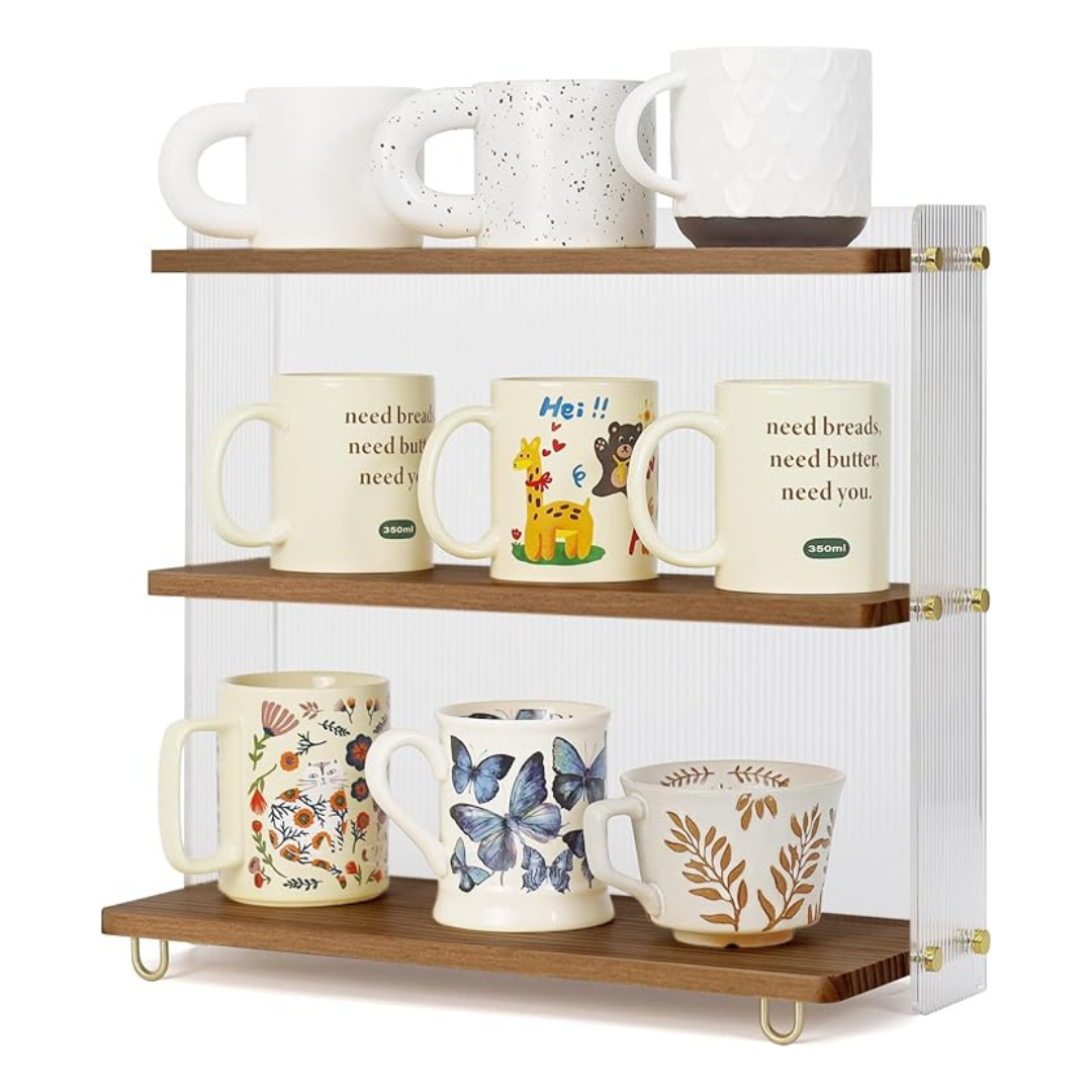 3-Tier Coffee Mug Holder Wooden Cup Station Organizer