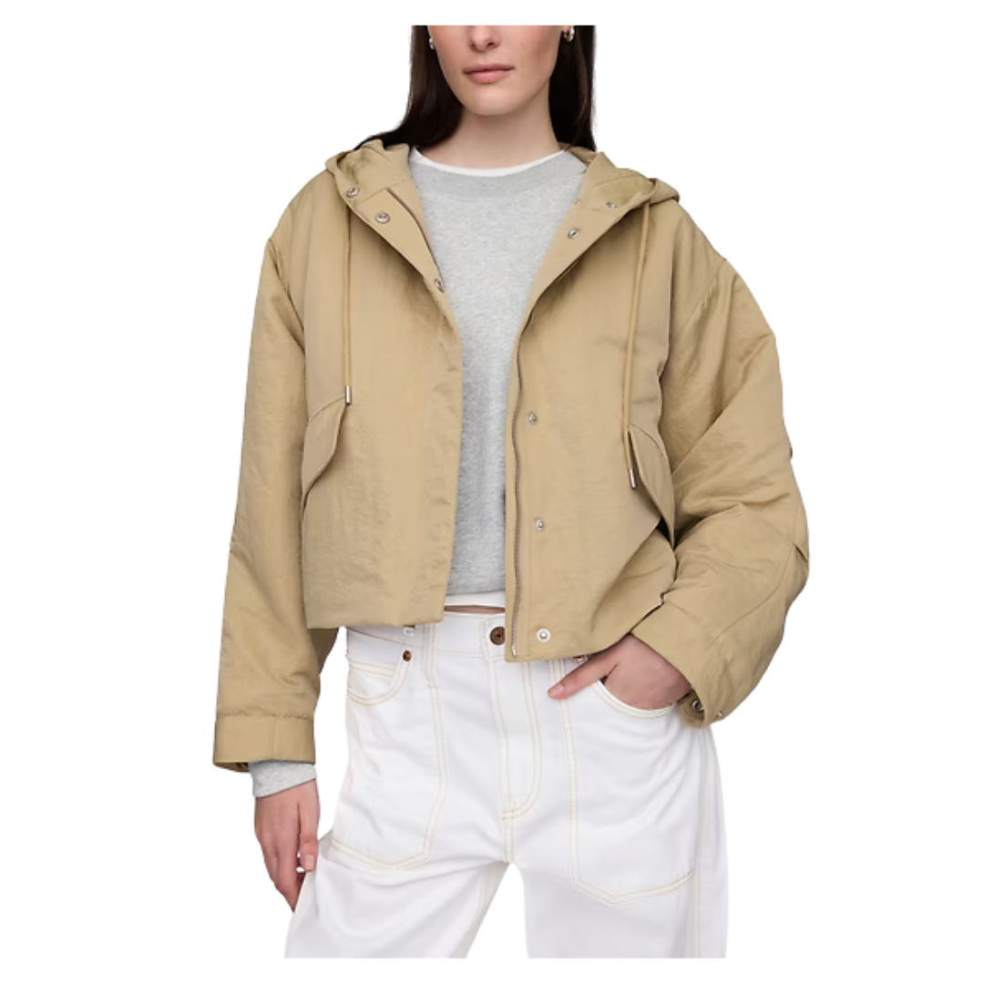 GAP Women's Hooded Nylon Crop Jacket (Khaki Tan)