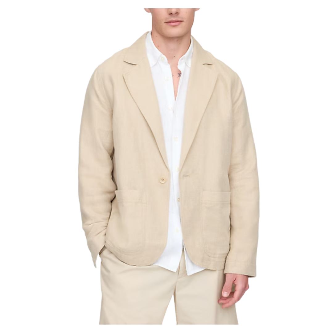 GAP Men's Relaxed Linen-Cotton Blazer Jacket (Oatmeal Heather)