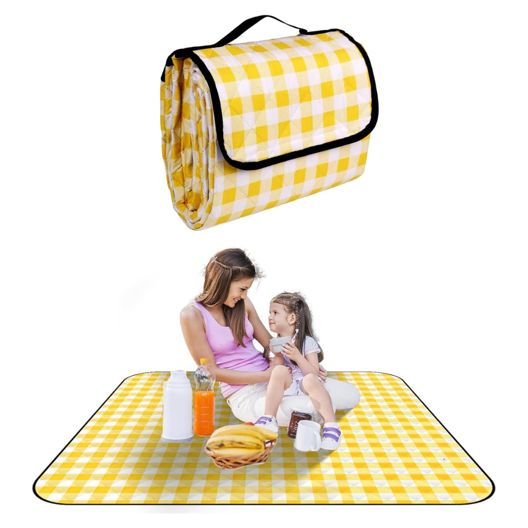 60" x 80" Wapodeai Waterproof Foldable Outdoor Picnic Blanket (Yellow)