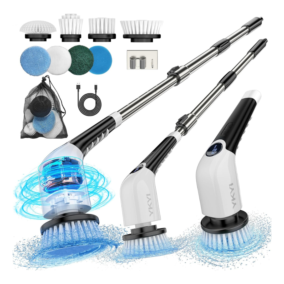 YKYI Electric Spin Scrubber With 8 Brush Heads And Adjustable Handle