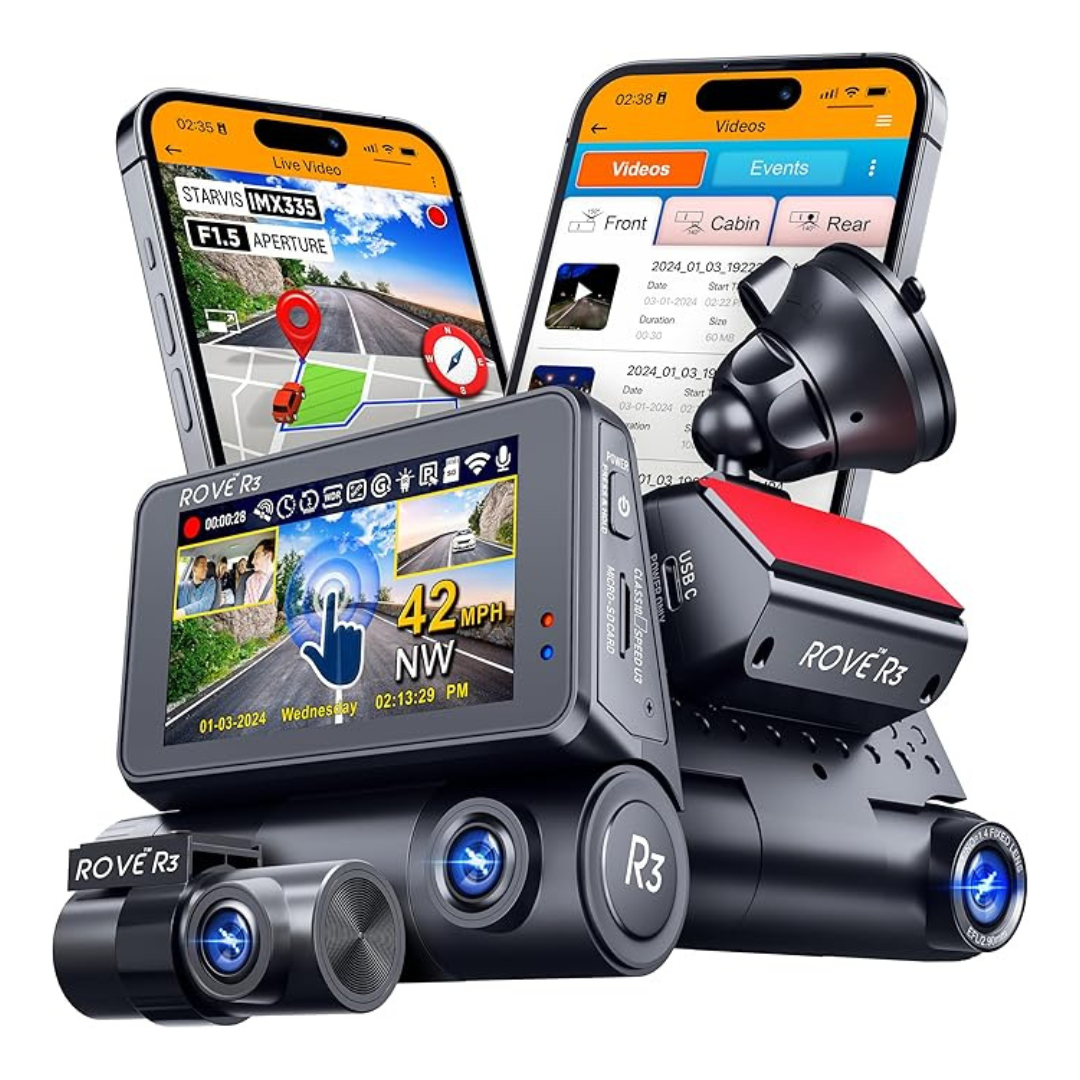 Rove R3 Dash Cam Front and Rear with Cabin, 3" IPS Touch Screen
