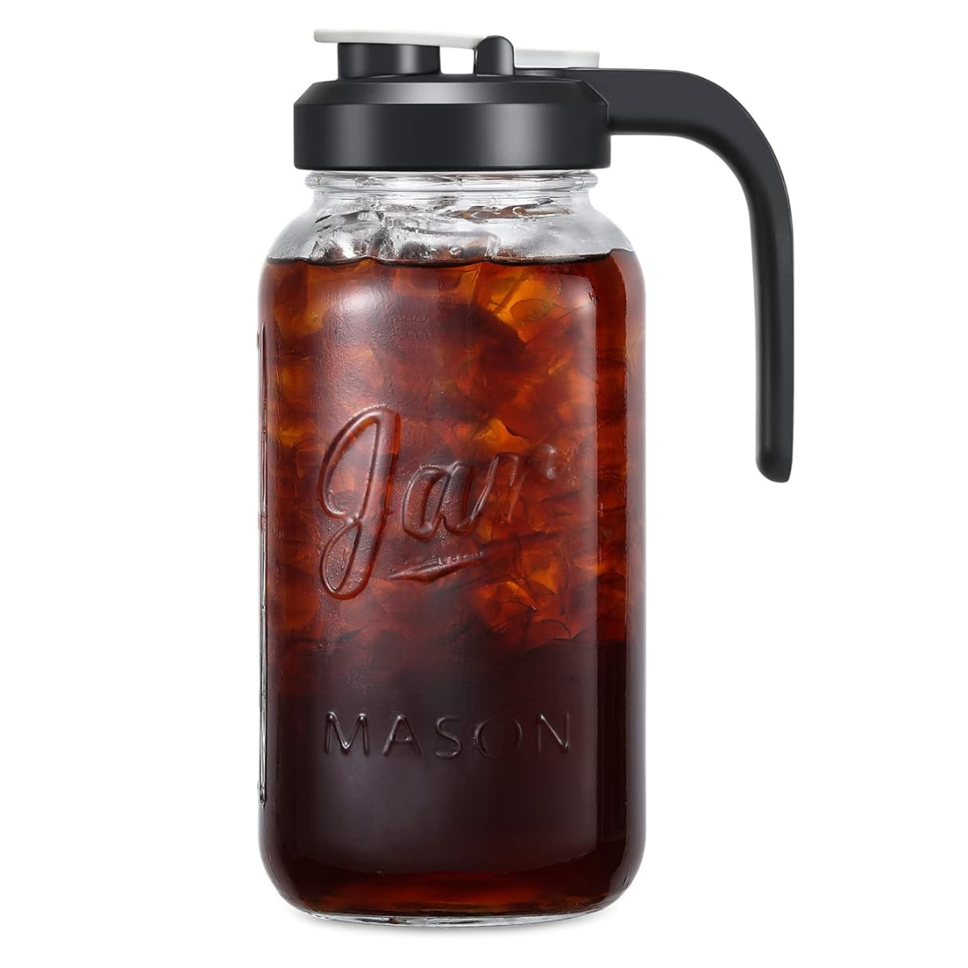 AOZITA 64 Oz Heavy Duty Mason Glass Pitcher w/ Lid
