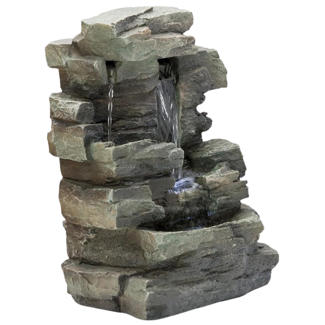 Alpine Corporation | 13″H Indoor 4-Tier Cascading Tabletop Fountain With LED Lights