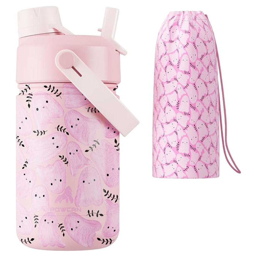 12-Oz Halloween Kids Insulated Water Bottle 2-In-1 Straw Spout Lid