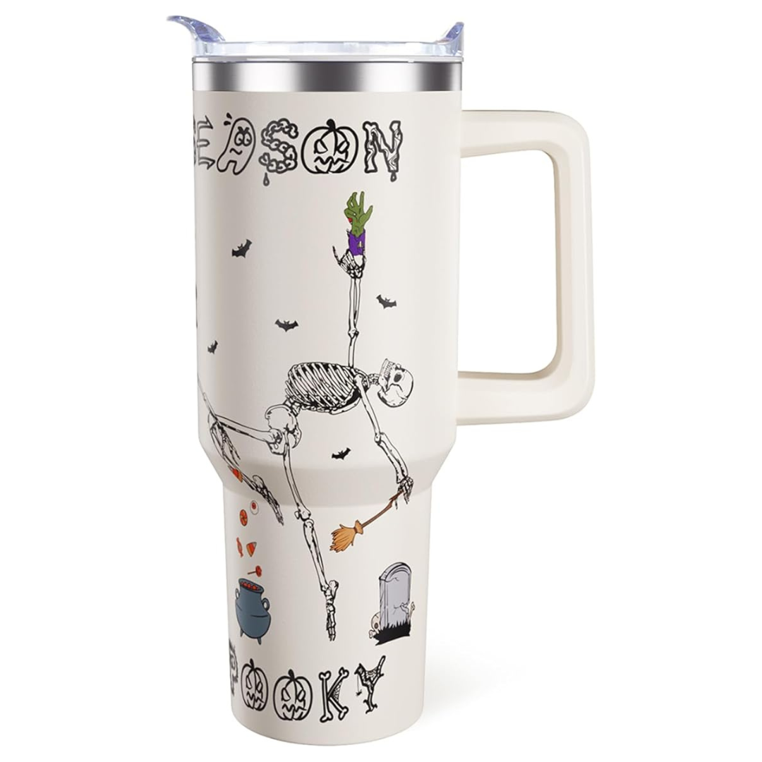 40oz Stainless Steel Halloween Pumpkin Tumbler With Lid & Straw