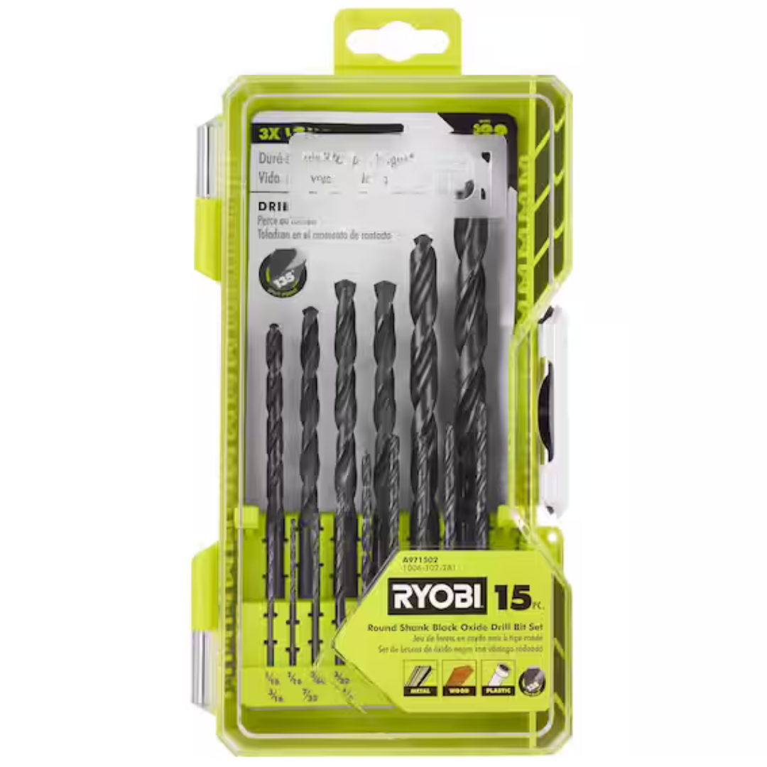 15-Piece RYOBI Black Oxide Round Shank Drill Bit Set