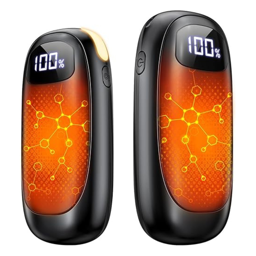 2-Pack Rechargeable Hand Warmers with Dual-Sided Heating & LED