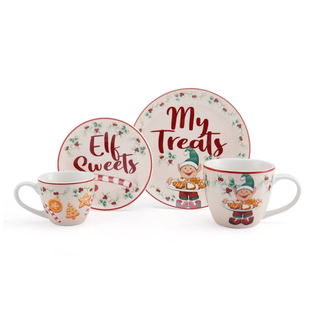 4-Piece Holiday Mug And Treat Plate Gift Set