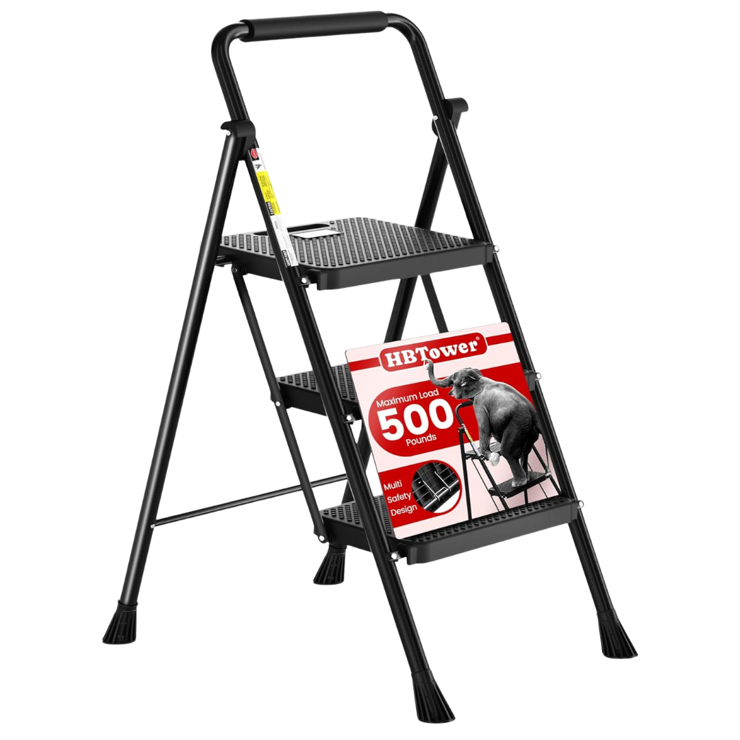 HBTower 3 Step Folding Ladder With Wide Anti-Slip Pedal