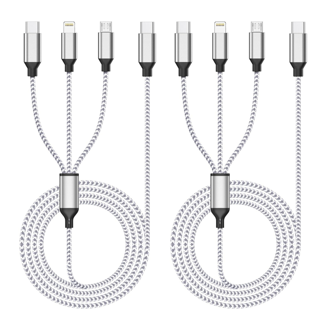 2-Pack 4ft 3-in-1 USB-C Nylon Braided Multi Charging Cable