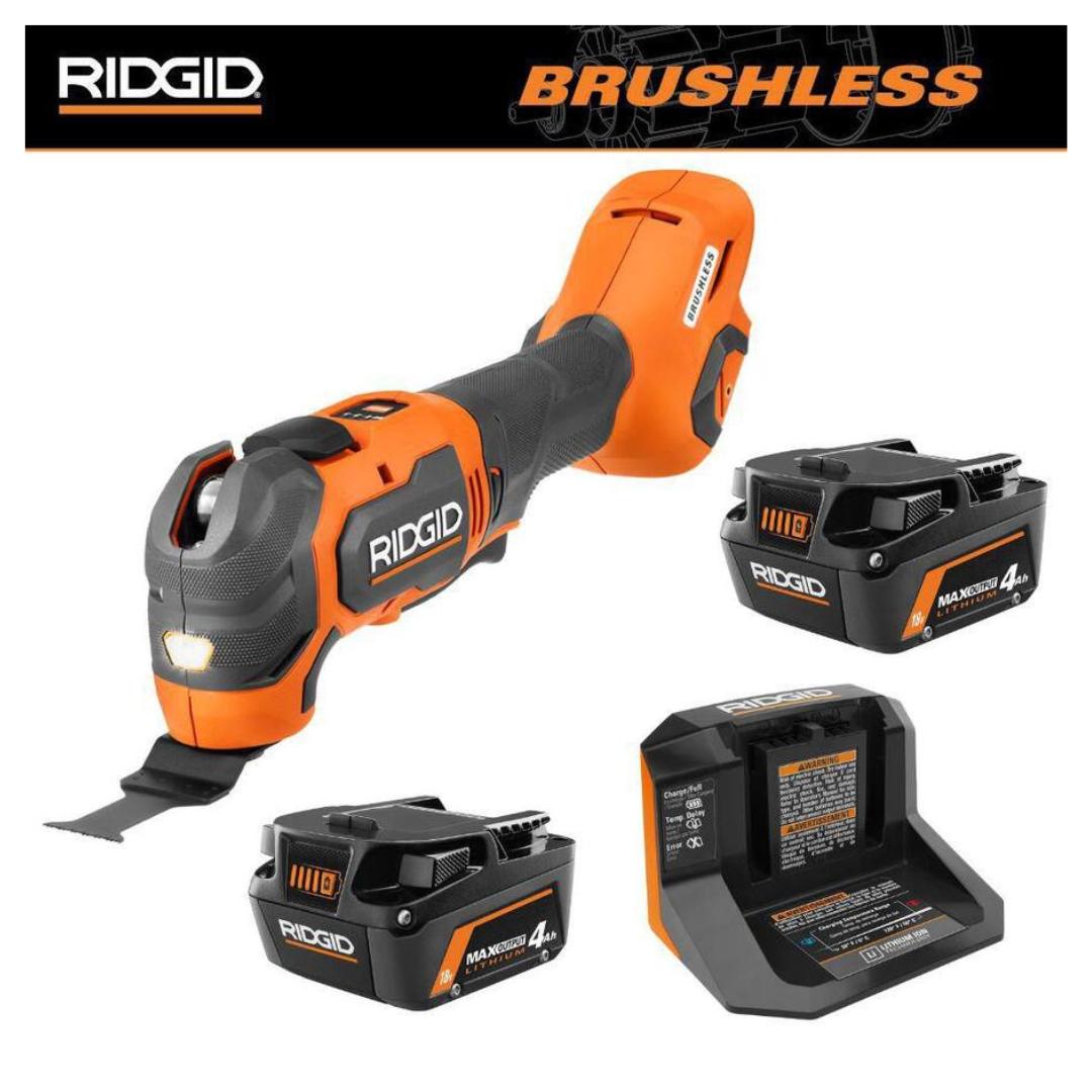 RIDGID 18V Brushless Oscillating Multi-Tool + 2x 4Ah Batteries & Charger