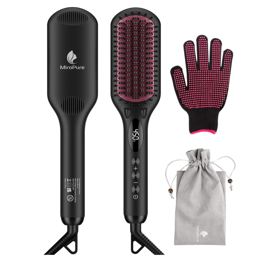 MiroPure 2-in-1 Enhanced Ceramic Ionic Hair Straightener Brush