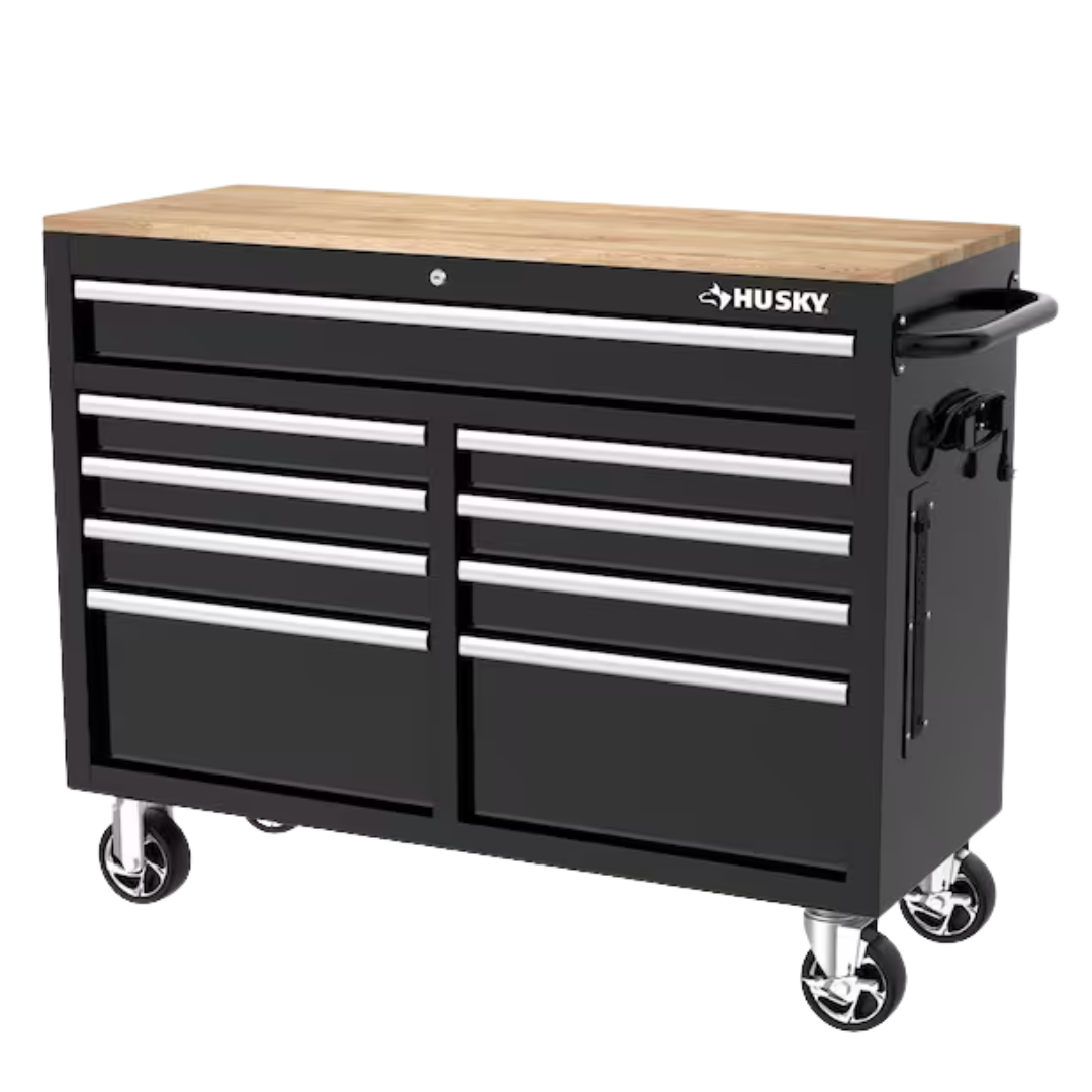 Husky 9 Drawer Tool Storage 46" W Mobile Workbench Cabinet