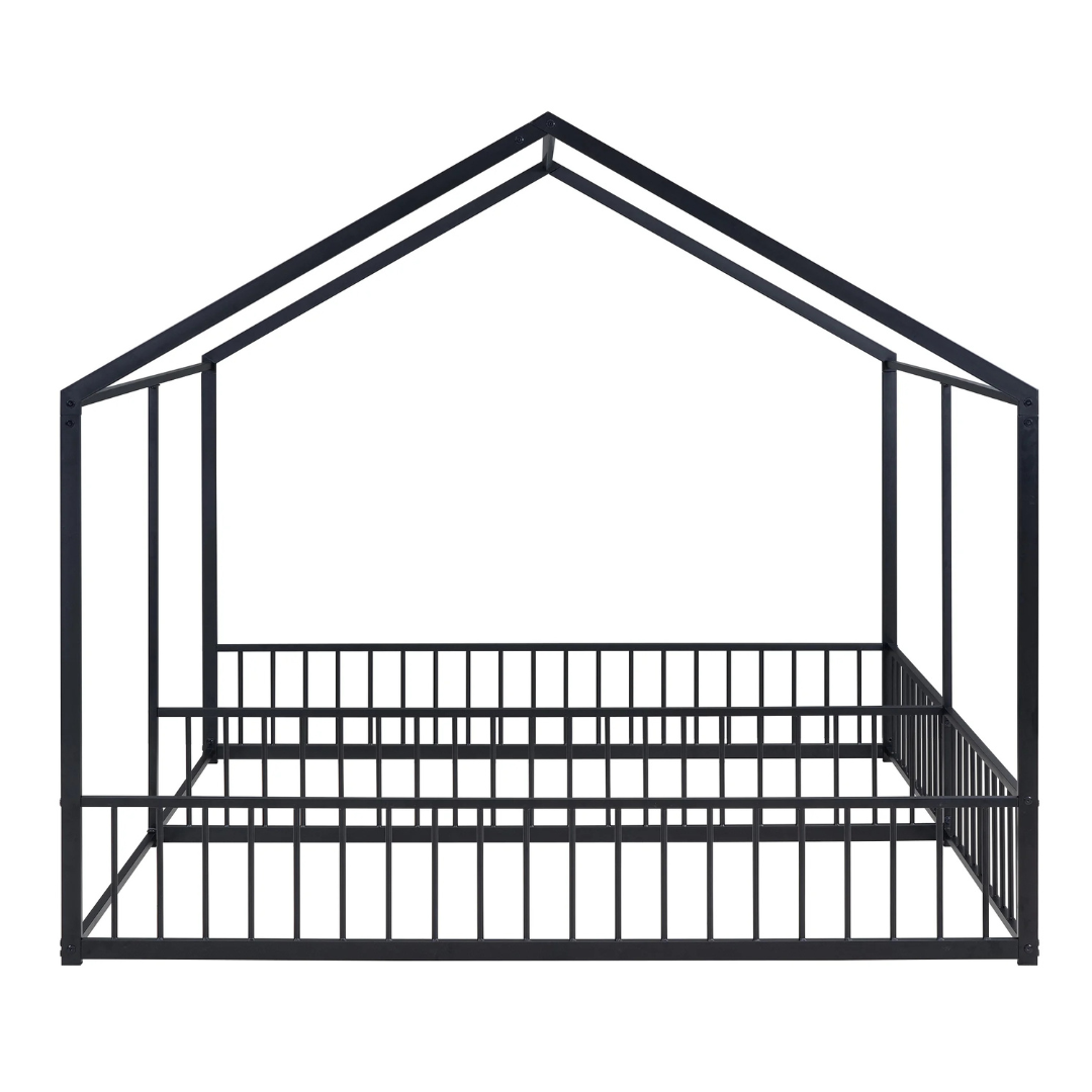 Euroco Metal Side by Side Double Twin House Canopy Floor Bed Frame